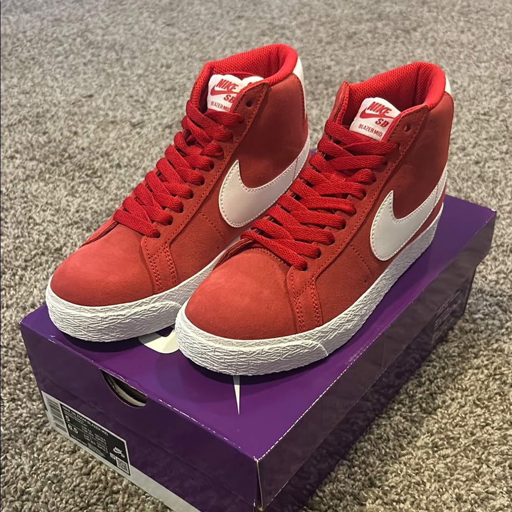 Nike Red and White High-Top Sneakers